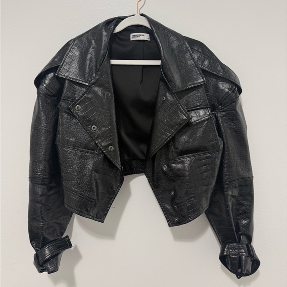 Mistress Rocks Jackets & Blazers - Black Cropped Faux Leather Moto Jacket Size XS Minimalist Chic